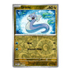 A Dratini Pokémon trading card from the Basic set, featuring a gold and brown patterned border with an illustration of the blue and white dragon on a light blue water background.