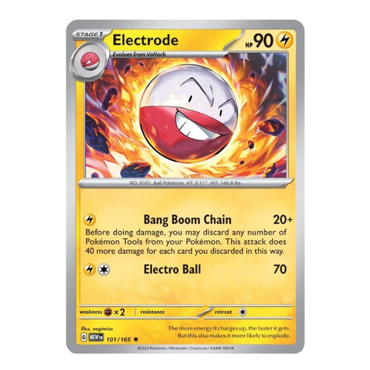 A single Pokémon trading card for Electrode from the XY Evolutions set, featuring artwork of Electrode surrounded by flames on a yellow card face with a silver border.