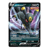 A single Pokémon trading card featuring Umbreon, a dark gray feline Pokémon with yellow accents and red eyes. The card has a black border, blue and purple energy effects in the artwork, and text including 'BASIC', 'Umbreon V', 'HP 200', and 'Single Strike'.