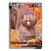 A single Pokémon trading card featuring the Greedant V character, shown against a plain white background. The card has a gray border with orange and red fiery artwork behind a brown cartoon creature.