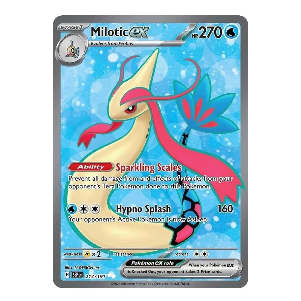 A single Pokémon trading card featuring Milotic EX, shown against a plain white background. The card has a blue icy background with an illustration of the cream-colored dragon Pokémon with pink and teal accents.
