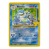 A single Pokémon trading card for Blastoise, shown front-facing on a plain white background. The card has a yellow border, blue sky and water illustration, and includes the Blastoise character art, stats, and Pokémon branding.