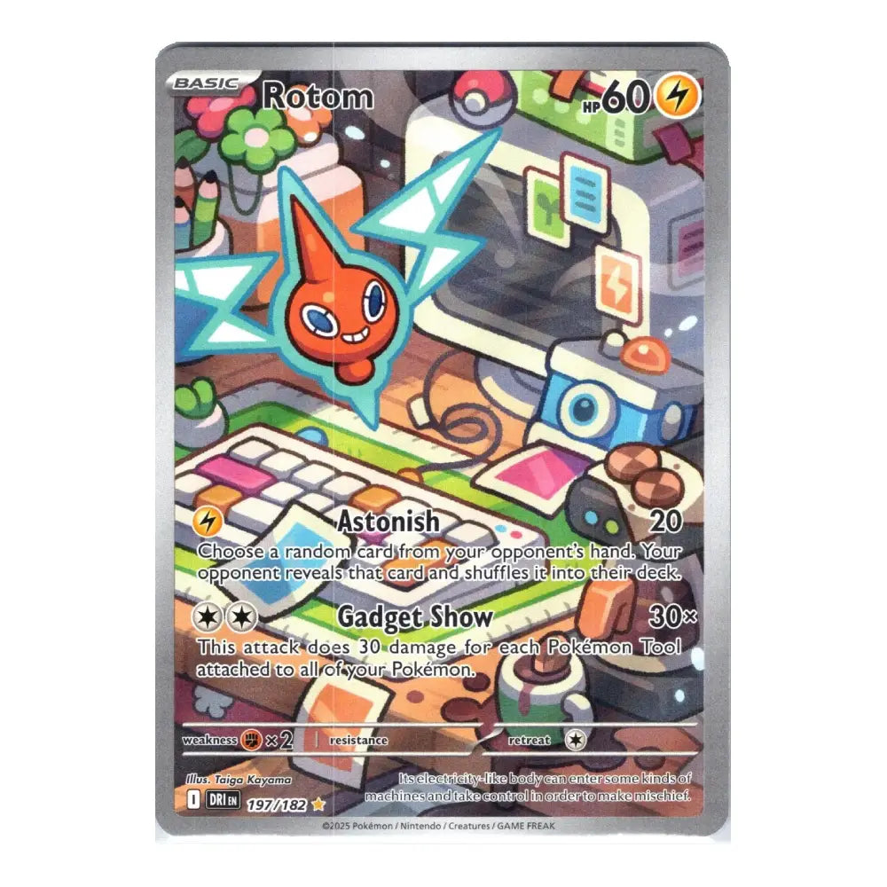 A single Pokémon trading card for Rotom from the Basic set, shown flat against a plain white background. The card features Rotom in the center with colorful gadgets and a gray border.