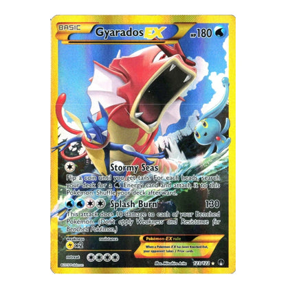 A single Pokémon trading card for Gyarados EX from the Basic set, featuring artwork of Gyarados with blue water and a small blue Pokémon behind it, shown on a plain white background.