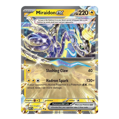 A single Pokémon trading card featuring Miraidon EX from the XY Evolutions set. The card has a blue and gold holographic design with artwork of the Pokémon in an electric blue and gold aura, and the text 'Miraidon EX' and '220' at the top.