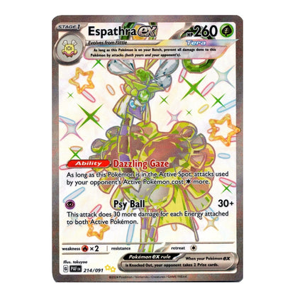 A single Pokémon trading card for Espathra GX, shown flat against a plain white background. The card features a colorful illustration of the character with green, yellow, and orange tones, along with game text and status icons.