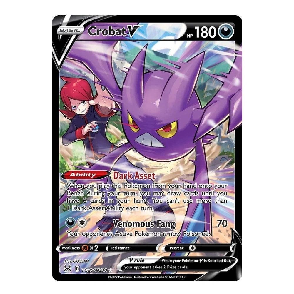 A single Pokémon trading card for Crobat V from the TCG, featuring artwork of a purple crobat with a trainer in the background, on a plain white background.