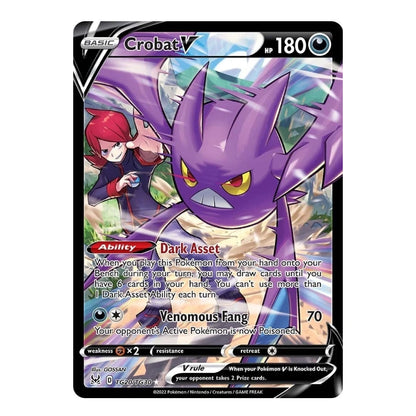 A single Pokémon trading card for Crobat V from the TCG, featuring artwork of a purple crobat with a trainer in the background, on a plain white background.