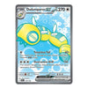 Pokémon TCG Dudunsparce ex card featuring the Normal-type Pokémon with 270 HP against a bright blue bubble-patterned background.