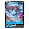 A single Pokémon trading card for Lumione V, shown upright against a plain white background. The card features artwork of the blue-purple Lumione swimming underwater, with black border framing and game text including 'Luminous Sign' and 'Aqua Return'.