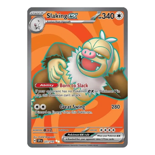 A single Pokémon trading card featuring Slaking EX, shown against a plain white background. The card has an orange and orange-yellow illustrated design with a gray border and character artwork of a large sloth-like Pokémon.
