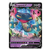 Dragapult V Pokémon trading card featuring a blue dragon-like Pokémon with two Dreepy on its head, 210 HP, Psychic type, and colorful holographic artwork with attacks Bite and Jet Assault.