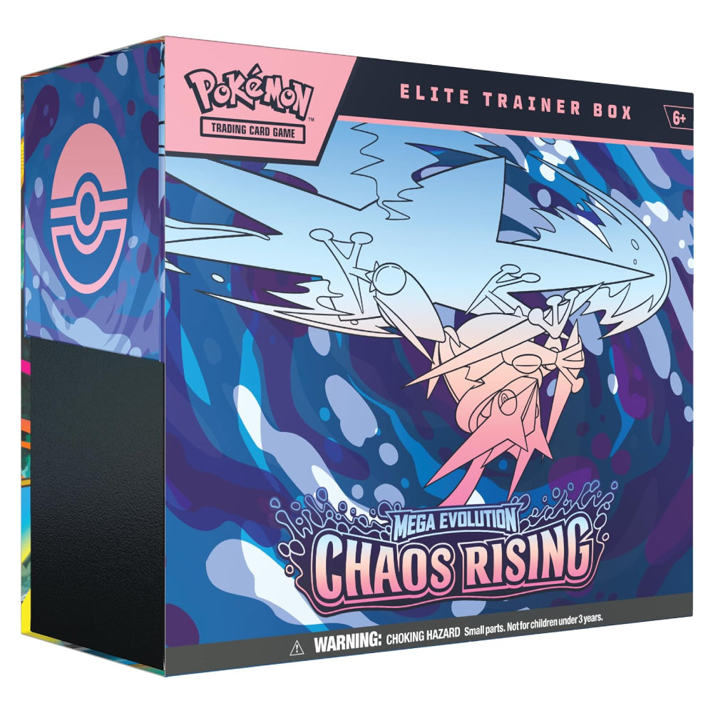 Pokémon Elite Trainer Box for 'Mega Evolution Chaos Rising' on a white background