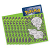 A set of Pokémon booster packs fanned out, with one pack standing upright at the top showing the blue Pokémon logo. The packs feature a bright green and dark gray patterned design with ghost illustrations.