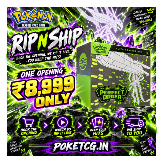 Promotional graphic for a Pokémon Trading Card Game 'Rip n Ship' limited slipcase trainer box. The box is shown on the right, featuring a white line-art Sylveon on a green and black background.