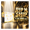 Pokéball Services Elite Trainer Box 3D Collector's Edition box shown on a glossy gold stage with large promotional text reading 'RIP N SHIP' and '―24,999 ONLY'.