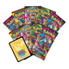 A fan arrangement of Pokémon Trading Card Game booster packs with a Pokémon TCG Live card shield in front, on a plain white background.