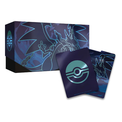 Pokémon Terahin card box and card sleeves featuring a dark blue and black camouflage pattern with glowing cyan line art of Terahin and a large Pokémon ball logo on the front.