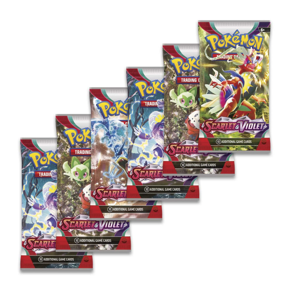 Set of Pokémon trading card game packs on a white background