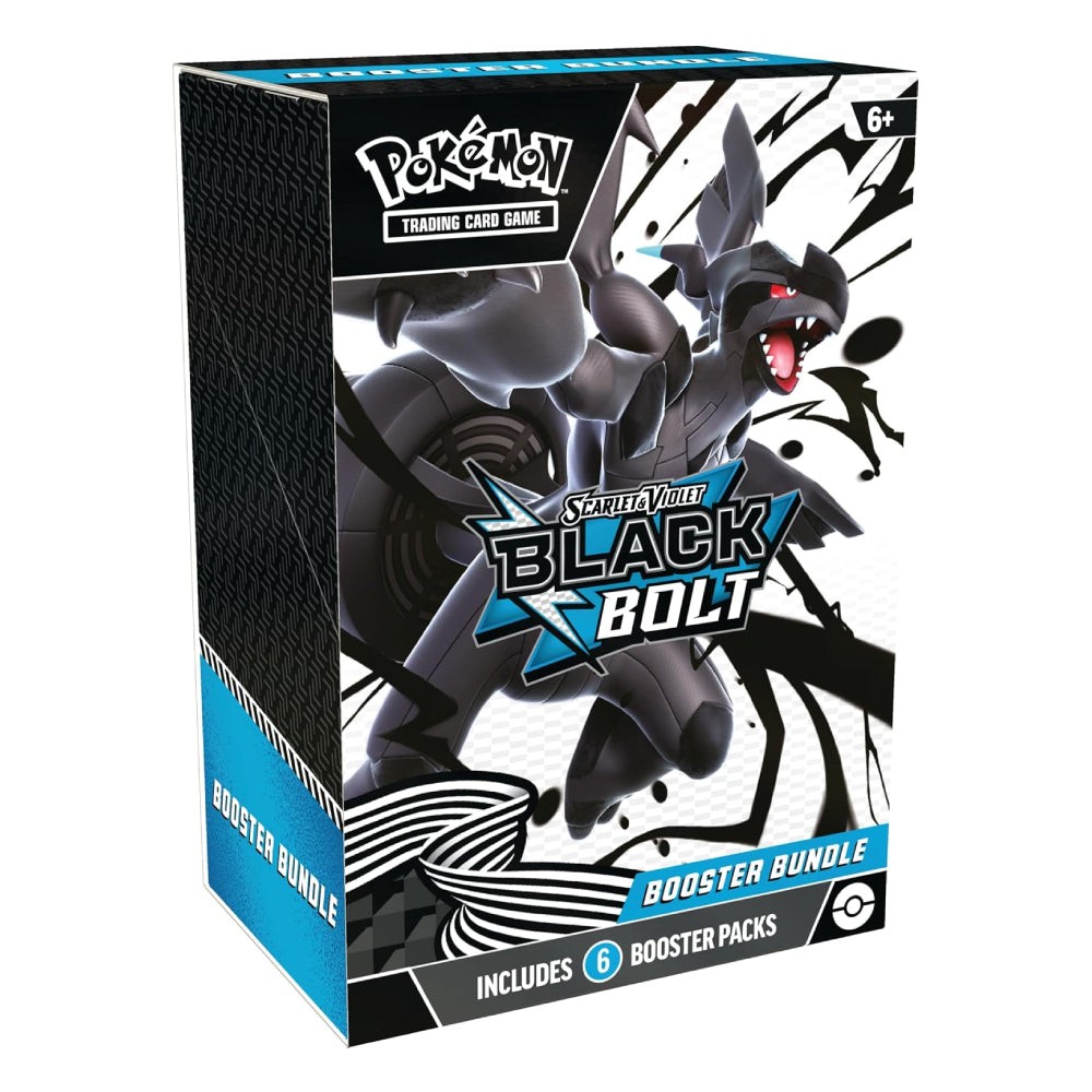 Pokémon Trading Card Game Super Volt Black Bolt Booster Bundle box, featuring artwork of Black Bolt with blue and black accents on a white background.
