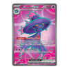 A single Pokémon trading card featuring Mismagius EX from the Ultra Thicker expansion. The card has a pink and purple gradient background with an illustration of Mismagius in purple and teal, and a gray border around the card.