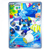 A Pokémon trading card featuring the blue character Riolu in a colorful living room, with Japanese text and game stats visible on the card.