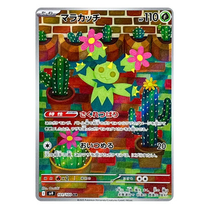 A Pokémon trading card featuring Maractus in a colorful illustrated potting scene with cacti and flowers. The card has Japanese text, a silver border, and visible Pokémon branding at the bottom.