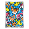 A Pokémon trading card featuring a colorful cartoon shell pattern on a blue background, with Japanese text and stats visible. The card is photographed straight-on against a plain white background.