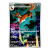 A Pokémon trading card featuring Fox Slayr, shown against a plain white background. The card has a silver border and colorful artwork of the fox in a dark forest at night.