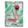 A Pokémon trading card featuring Mimikyu EX, a blue and red snake-like character, with green geometric background graphics and Japanese text. The card has a silver border and is photographed straight-on against a white background.