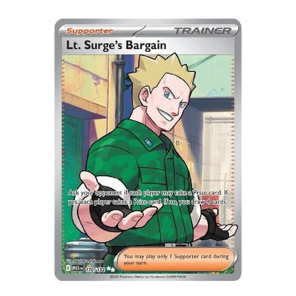A single Pokémon trading card featuring Lt. Surge from Pokémon Sword and Shield, with a silver border and character artwork showing him in a green uniform.