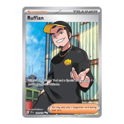 A single Pokémon trading card featuring the character Ruffian, with a silver card border, character art, and text boxes on a plain white background.