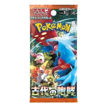 A Pokémon booster pack featuring Groudon and other Pokémon on the front, photographed against a plain white background.