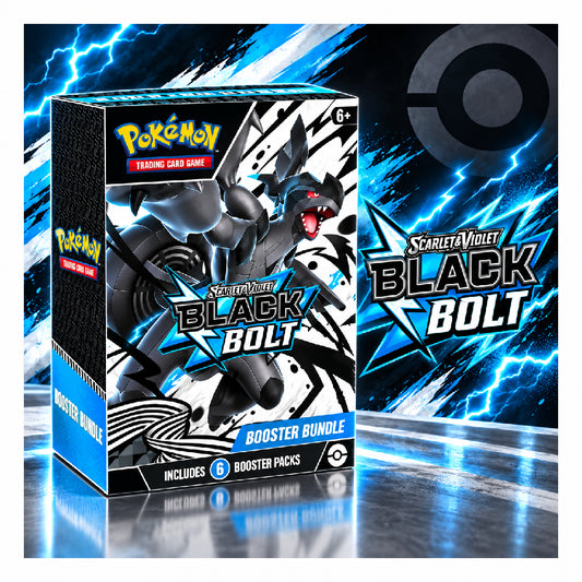 Pokémon TCG Black Bolt booster bundle box shown on a dark promotional background with lightning graphics and a large price callout reading “₥11,999 ONLY.”.