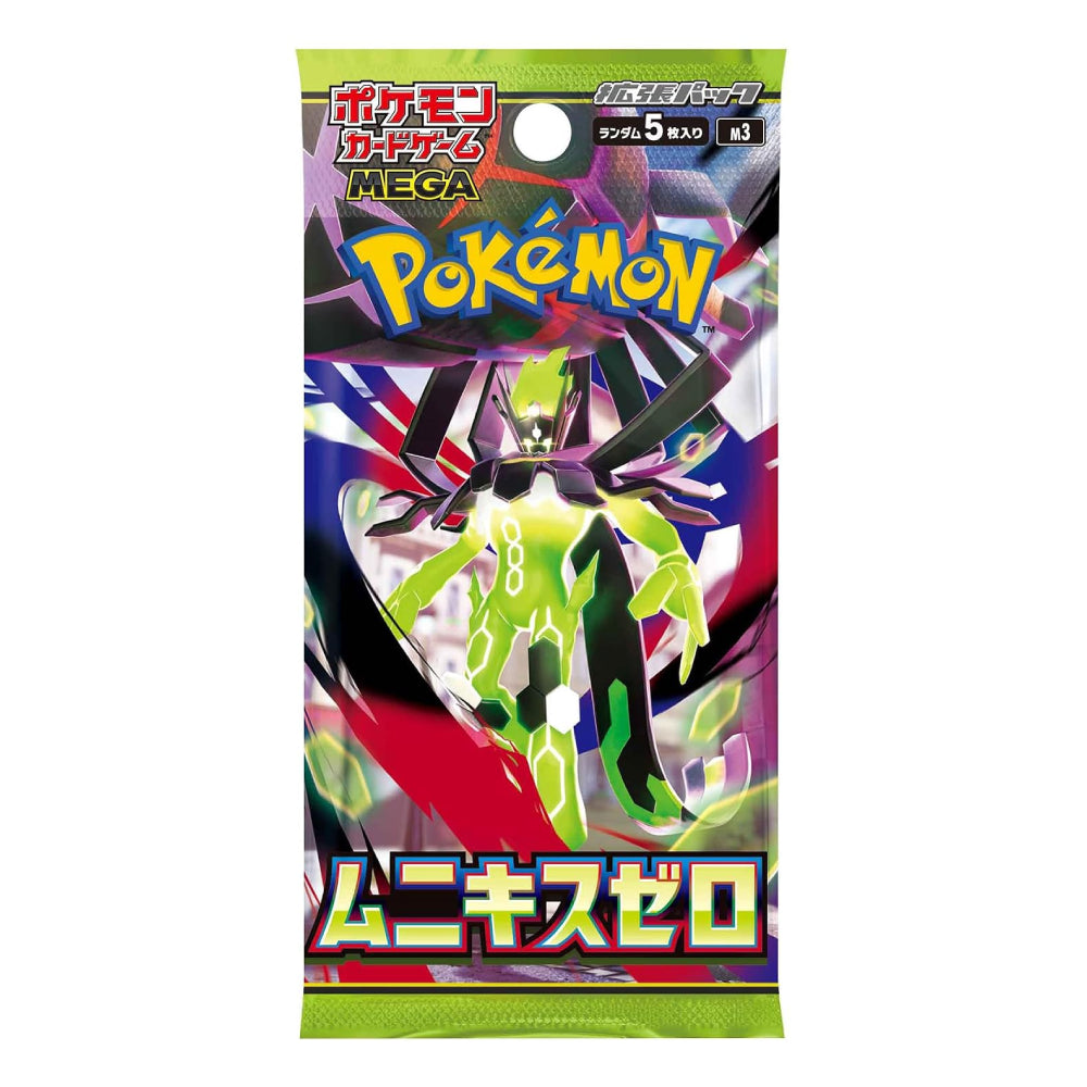 A Pokémon TCG Mega booster pack featuring the character Minks Zero on the front, with Japanese text and the Pokémon logo.