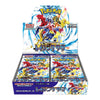 A Pokémon trading card display box filled with booster packs, featuring colorful character artwork and Japanese text on a plain white background.