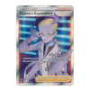 A holographic Pokémon trading card featuring Colress from 'The Seven Deadly Sins' in 'Colress's Experiment' support card. The card has a silver holographic border and depicts Colress with blonde hair, glasses, and a white lab coat against a blue and red striped background.