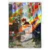 A holographic Pokémon trading card featuring the character Shiscalo in a colorful, neon-lit alleyway. The card has a silver border with Japanese text and game icons, and a rainbow reflective sheen across the artwork.