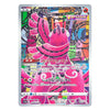 A Pokémon Trading Card Game Fusion card featuring the pink Pokémon Chikorita on a colorful abstract background. The card has a silver border and Japanese text, with Fusion Energy and Fire symbols visible.
