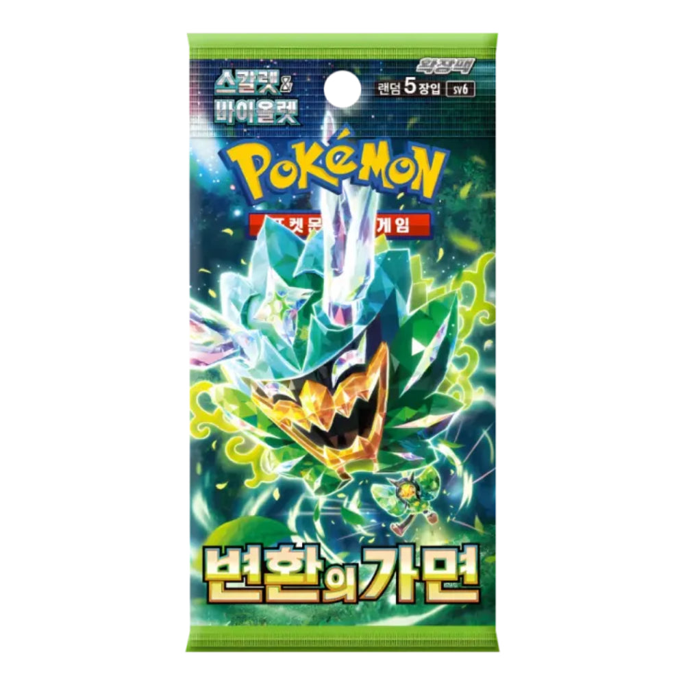 A single Pokémon booster pack in Korean, featuring a green and blue electric monster illustration on the front, with the yellow 'Pokémon' logo at the top and green title text at the bottom.