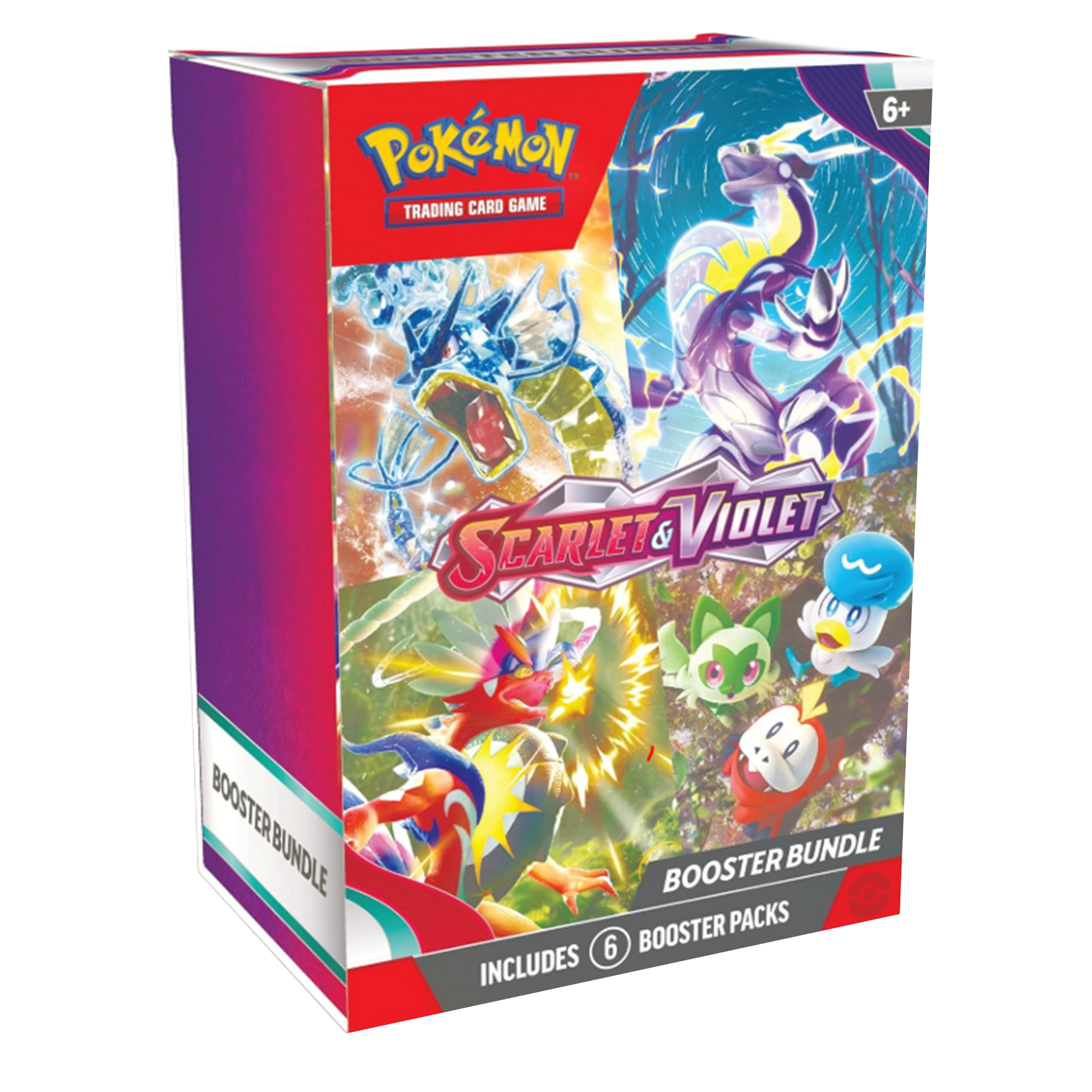 Pokémon trading card game booster bundle packaging with colorful characters on a white background