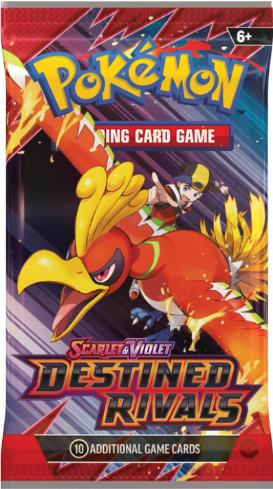 Pokémon trading card game pack featuring a Pokémon with a red and yellow design on a red background.
