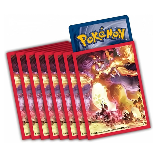 Pokémon trading card game packs with a prominent dragon design on a white background