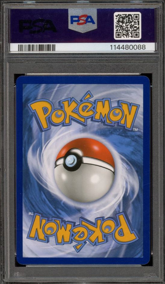 Pokémon trading card with a blue border and Pokéball logo, featuring a PSA grading label.