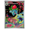 A single Pokémon trading card featuring Ilysaur, a Stage 1 Evoker from Bulbasaur. The card has a dark, colorful fantasy-style illustration with a blue creature, red flower, green leaves, and bright neon floral accents on a black background.