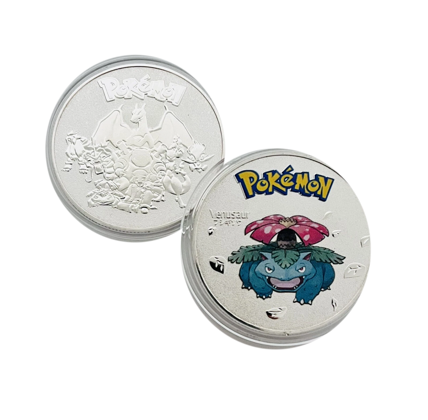 set of 8 round silver Pokémon metal collectible coins