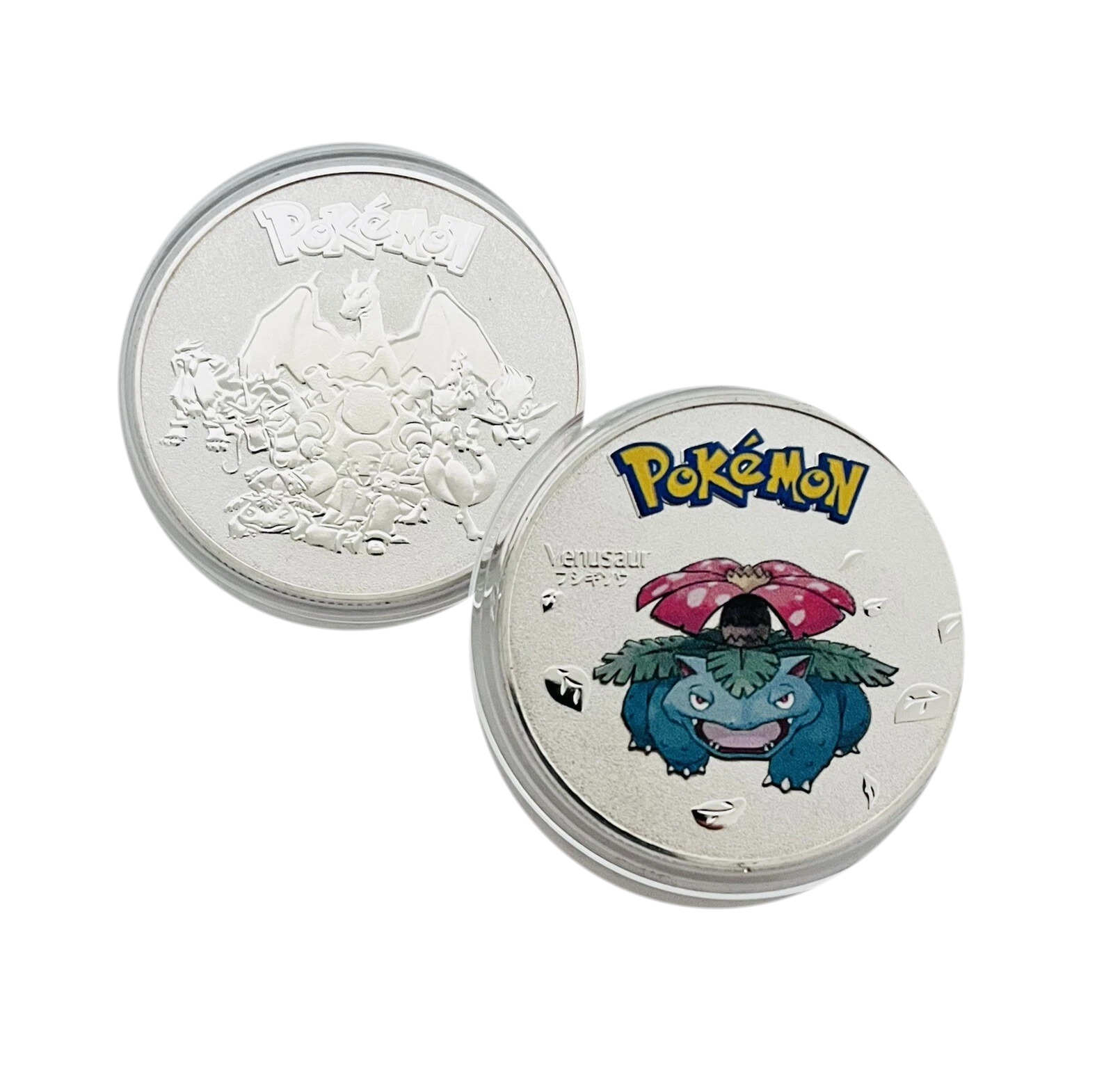 set of 8 round silver Pokémon metal collectible coins