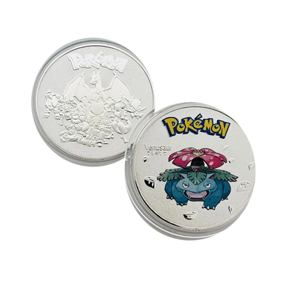 set of 8 round silver Pokémon metal collectible coins
