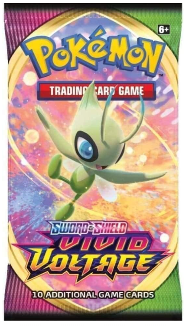 Pokémon trading card game pack with a Pokémon illustration on a colorful background