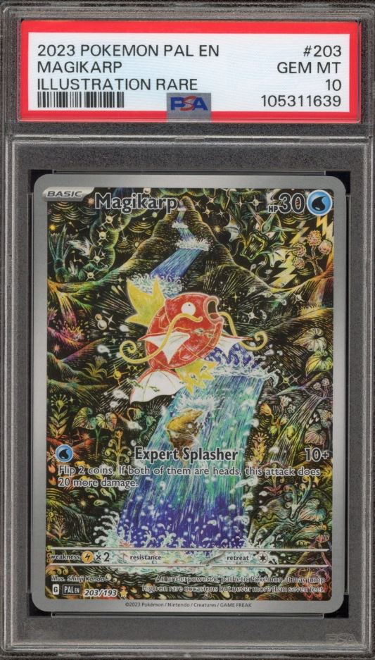 Pokémon trading card featuring Magikarp with a red and black frame and 'GEM MT' label.